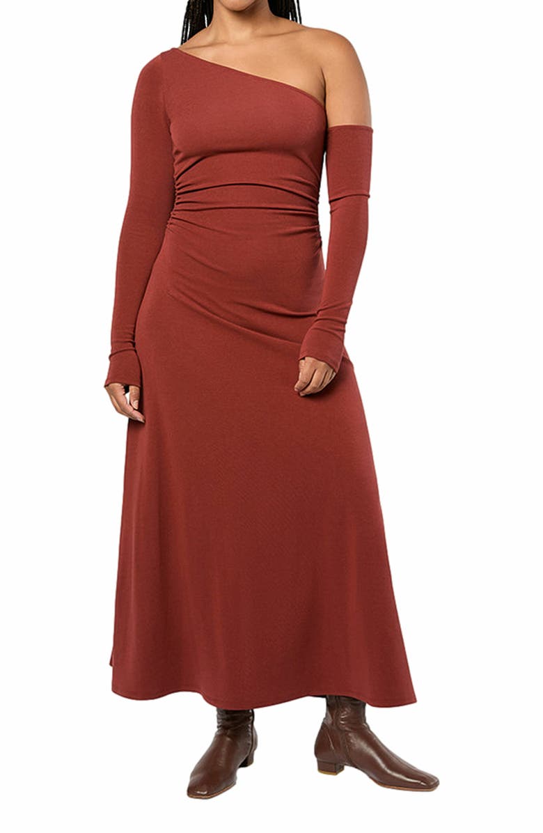 WeWoreWhat Long Sleeve Off Shoulder Dress, Alternate, color, Chestnut