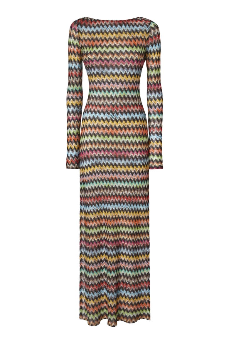 Long Cover-up Dress In Lamé Viscose With Micro Zigzag Pattern, Alternate, color, Black & Multicoloured