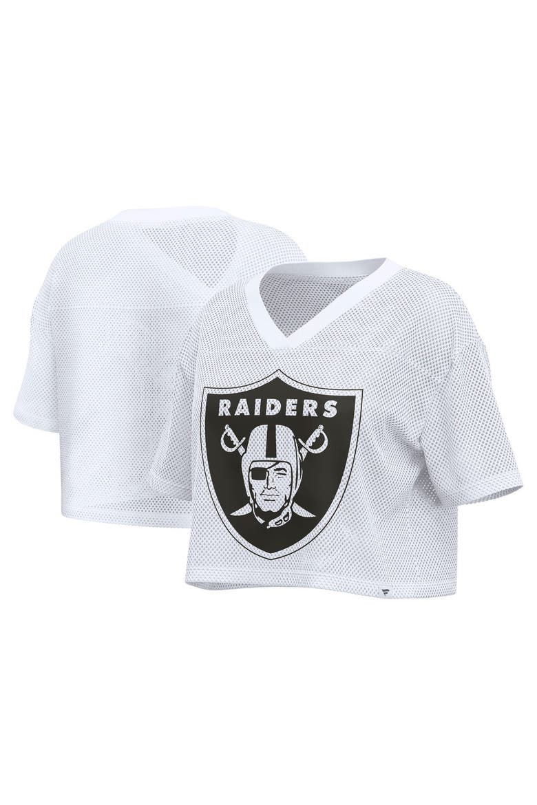 Women's Fanatics White Las Vegas Raiders Oversized Mesh Cropped V-Neck Jersey, Main, color, White
