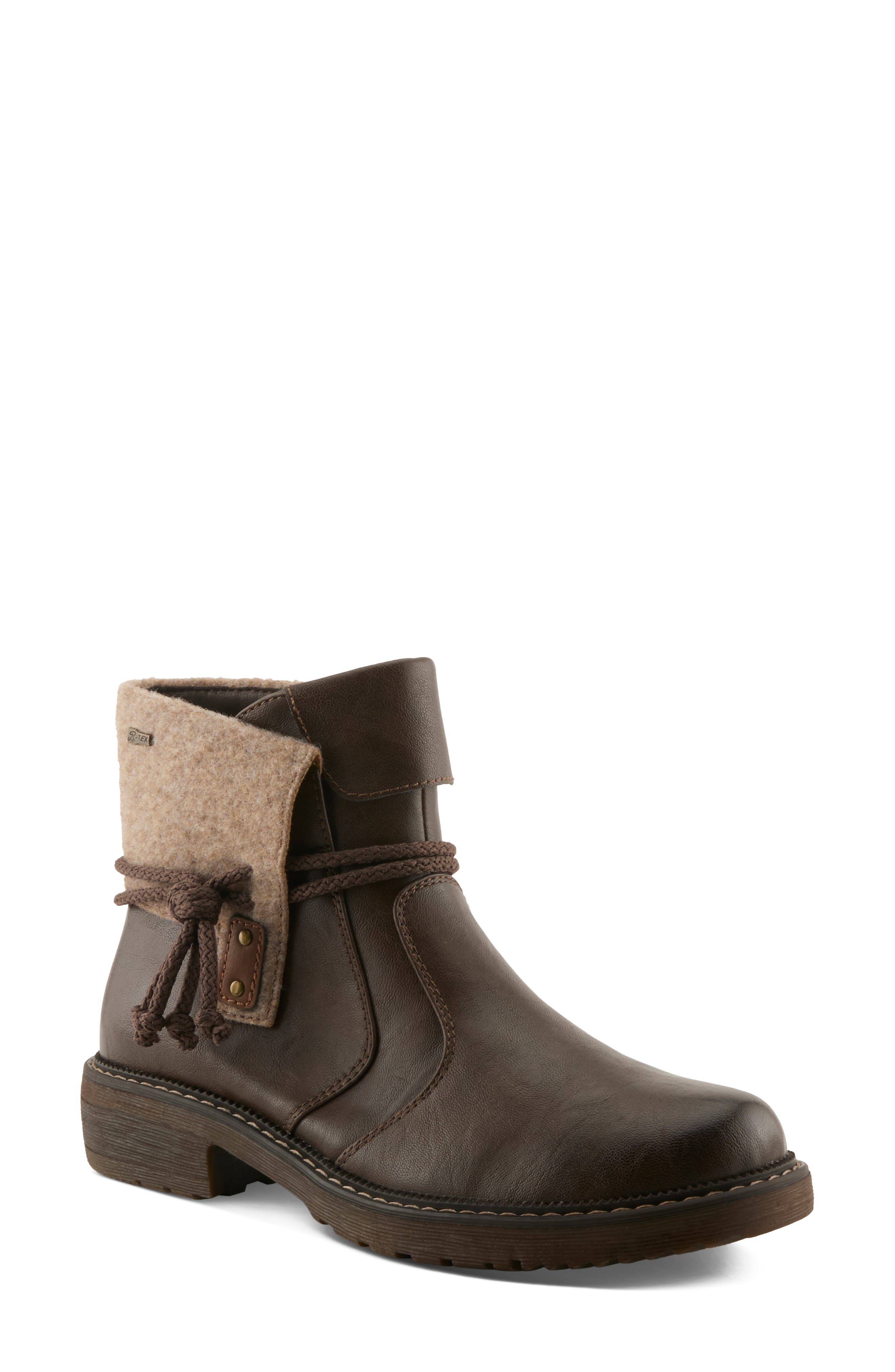 Iceridge Faux Leather Faux Fur Trim Bootie, Main, color, DARK BROWN MULTI