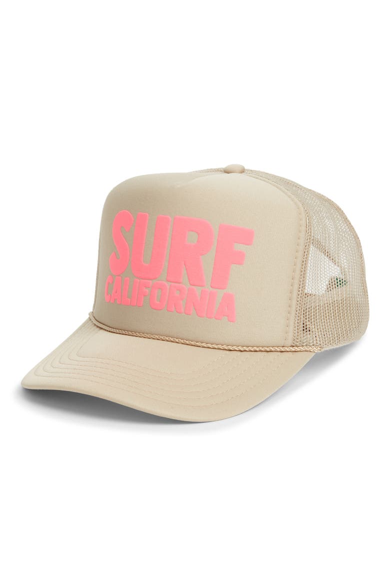 Surf California Trucker Hat, Main, color, TAN