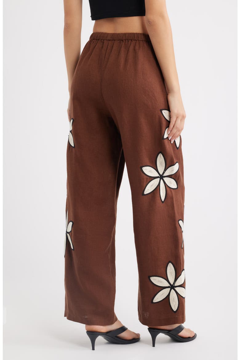 Emmie Embroidered Floral Drawstring Linen Pants, Alternate, color, COCOA FLORAL EMBROIDERY