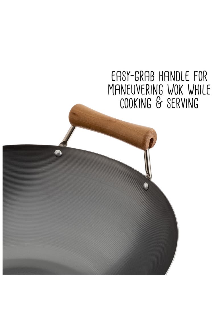 Classic Series Silver 14-Inch Carbon Steel Wok with Birch Handles, Alternate, color, SILVER