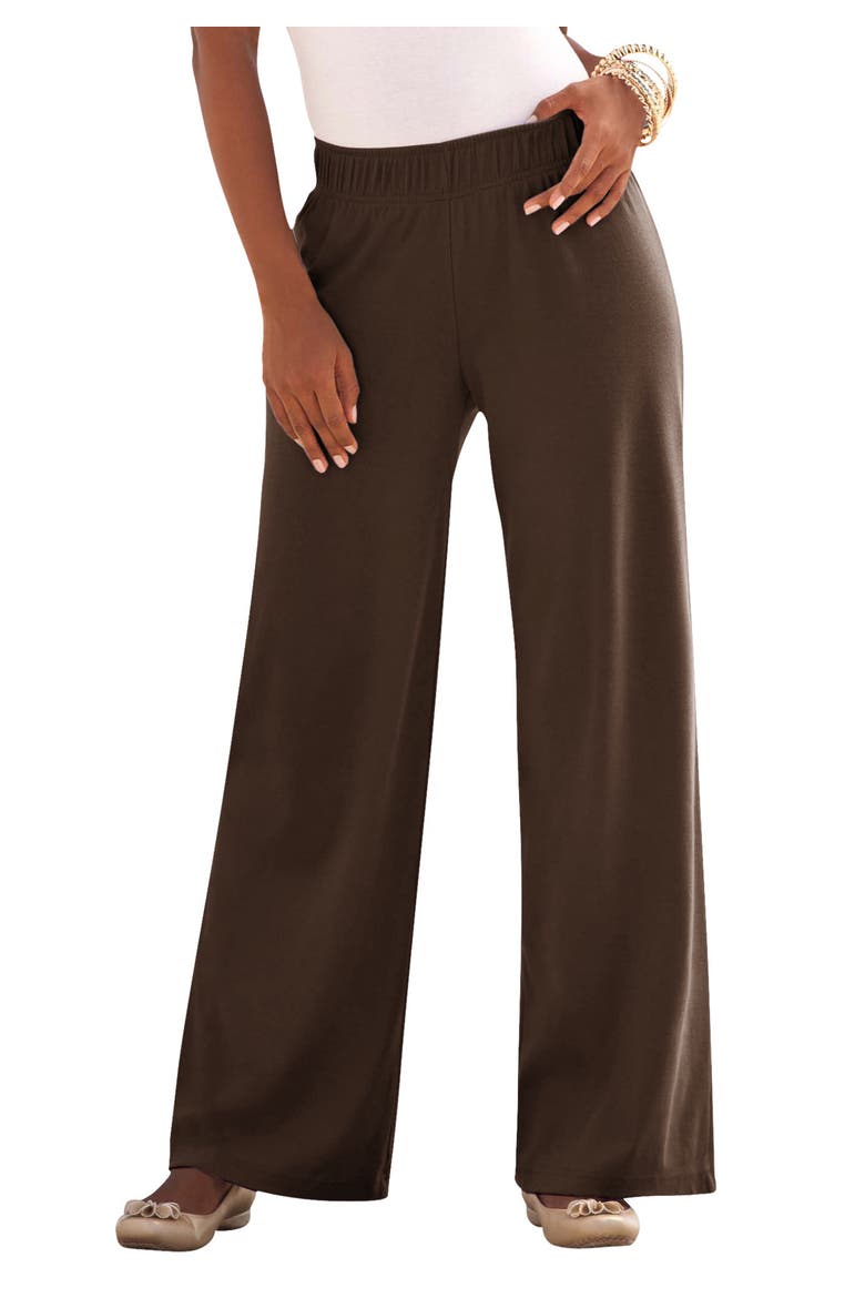 Plus Size Pull On Wide Leg Soft Knit Pant, Main, color, CHOCOLATE