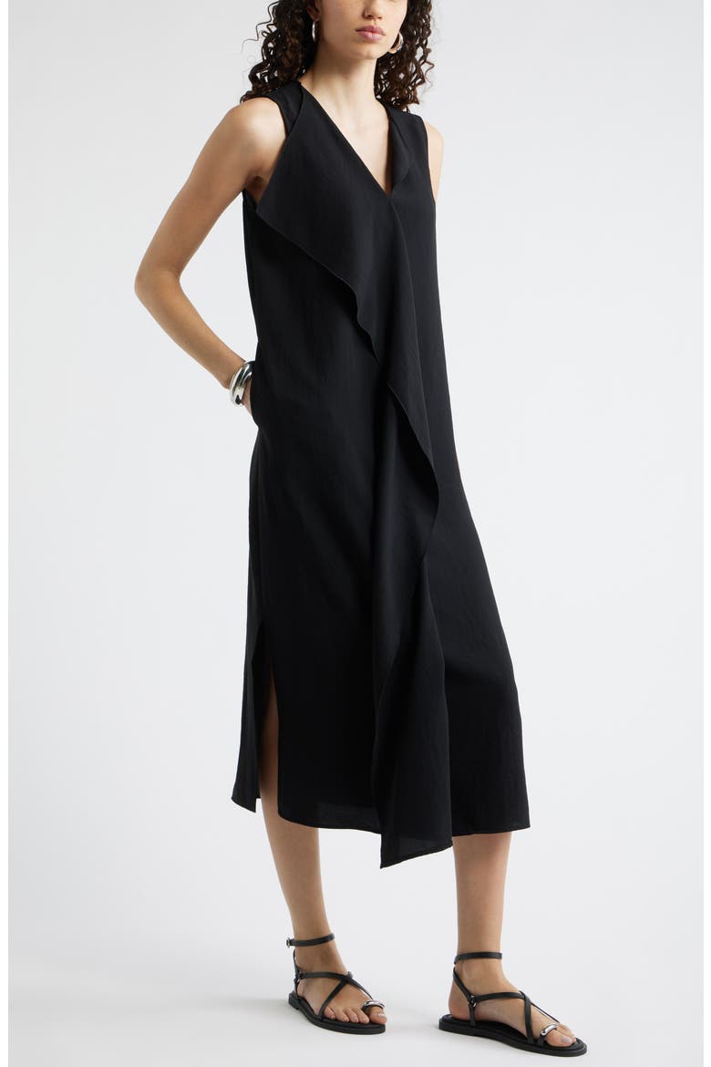 Ruffle Front Sleeveless Dress, Main, color, BLACK