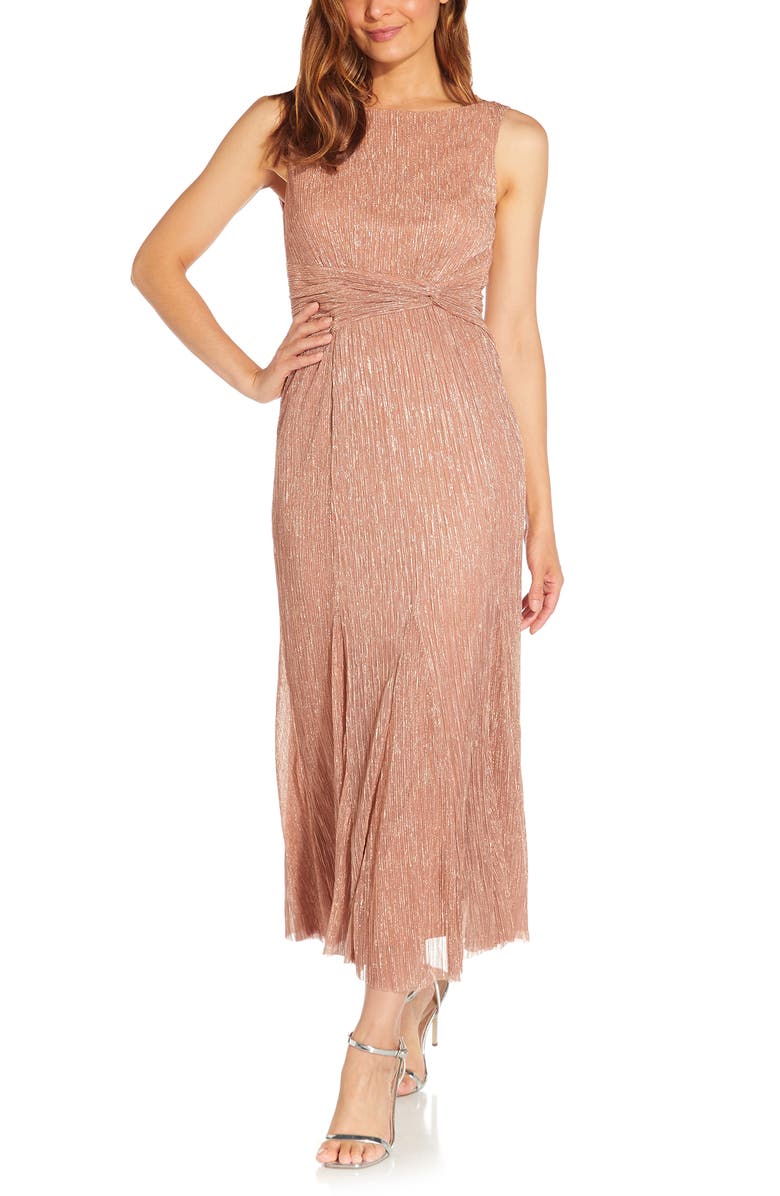 Adrianna Papell Metallic Plissé Cowl Back Dress, Main, color,