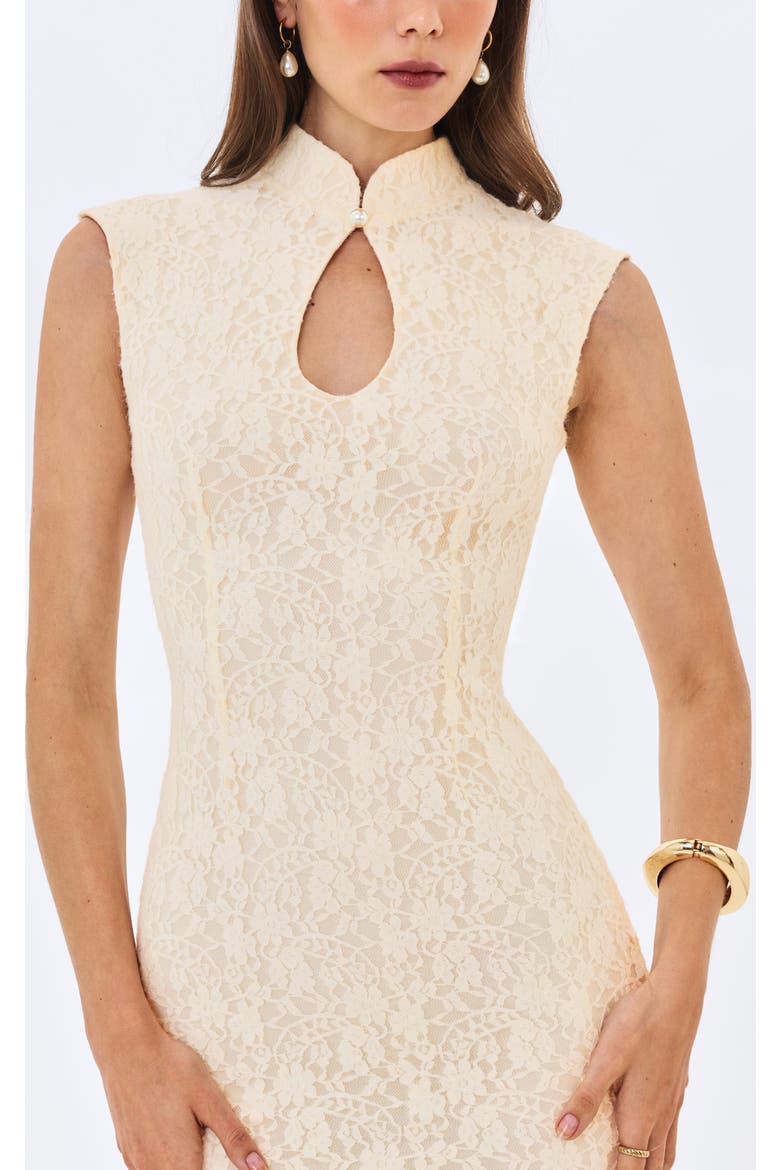 Garcelle Brushed Lace Keyhole Mermaid Midi Dress, Alternate, color, Cream