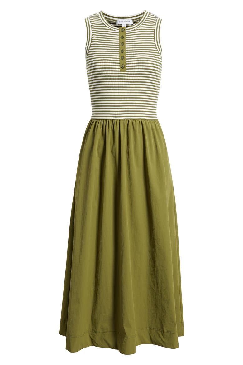 Stripe Mixed Media Midi Dress, Alternate, color, CREAM / FIR GREEN