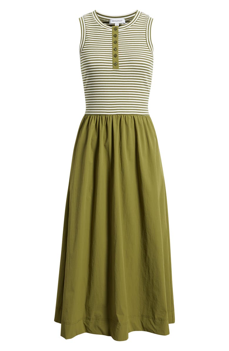 Bernardo Stripe Mixed Media Midi Dress, Alternate, color, Cream / Fir Green
