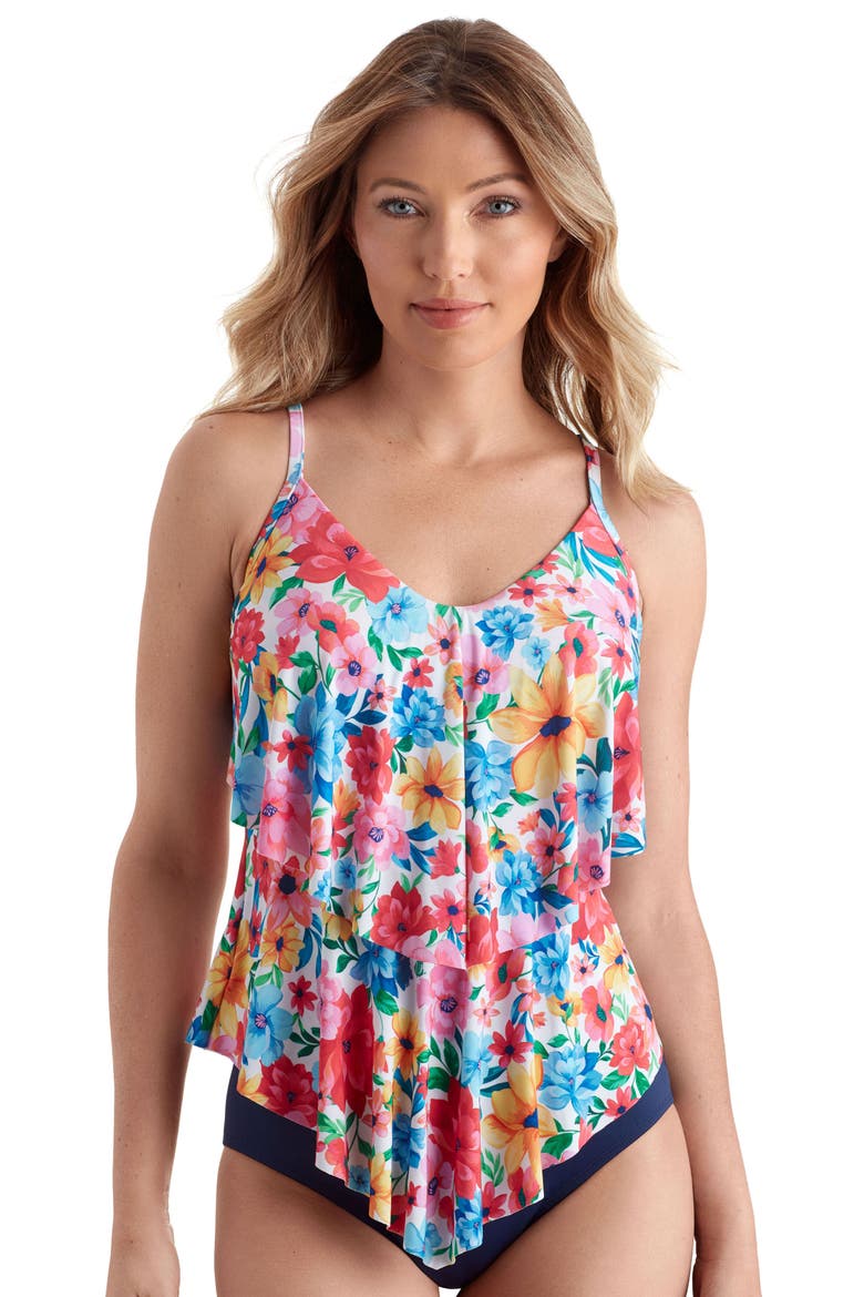 V-Neck Double Tiered Tankini Swimsuit Top, Main, color, Wallflower