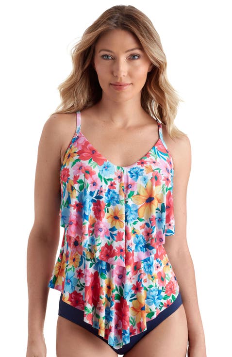 V-Neck Double Tiered Tankini Swimsuit Top