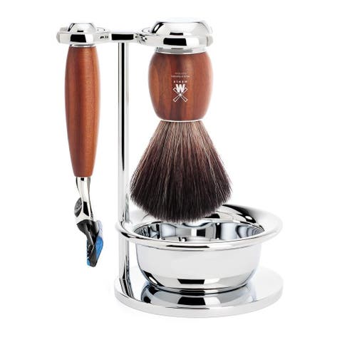 Vivo Plumwood 4-Piece Black Fiber & Fusion Shaving Set
