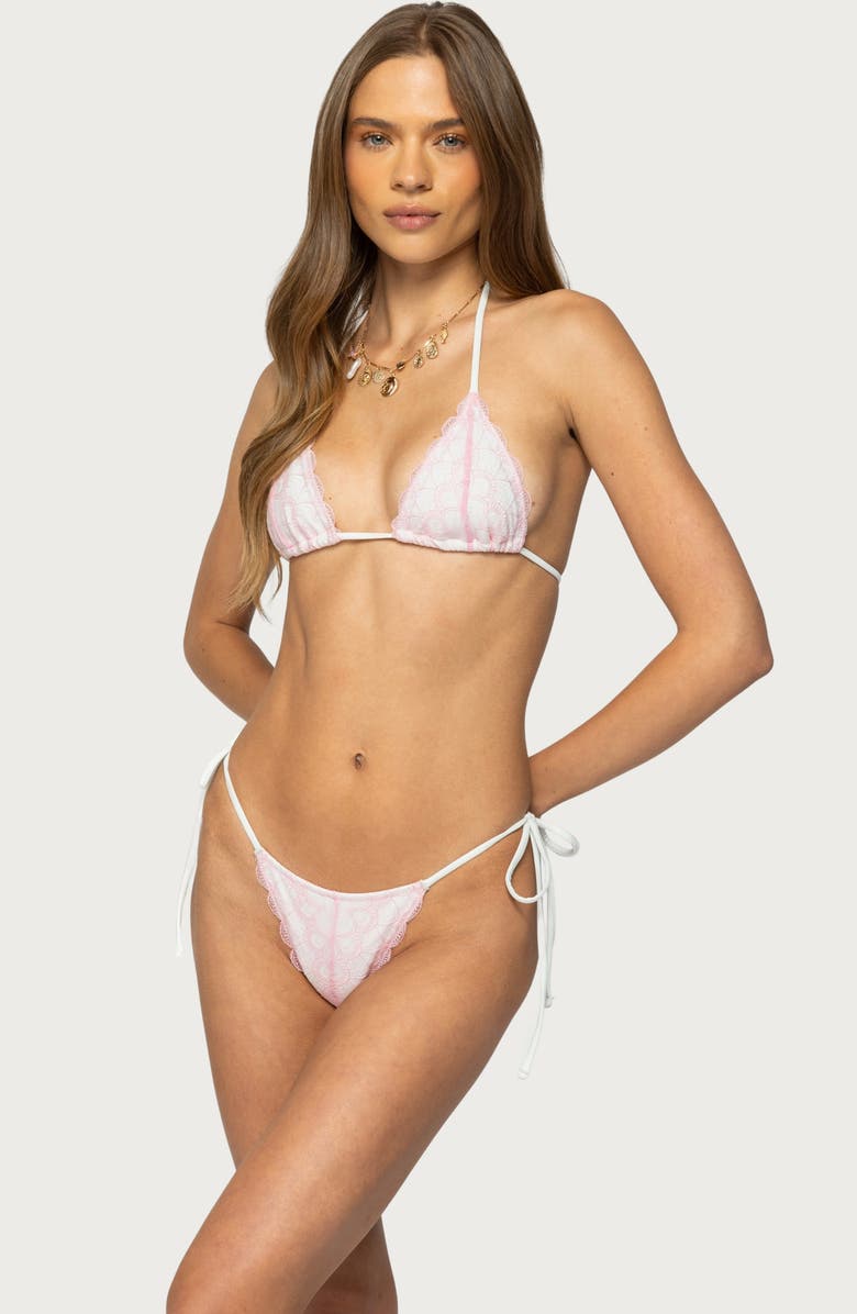 EDIKTED Clayton Lace Triangle Bikini Top, Alternate, color, Pink