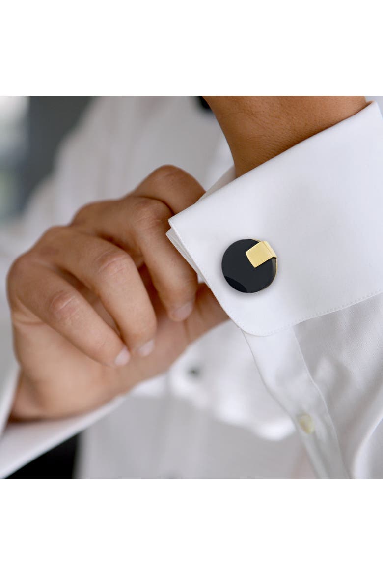 Black Obsidian Disc with Gold Tab Cufflinks, Alternate, color, Black