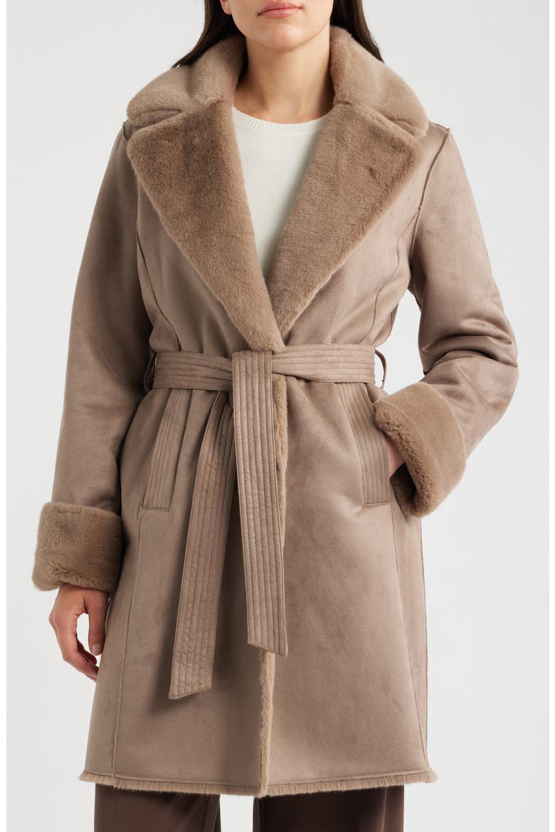 Faux Suede Jacke with Faux Fur Trim, Main, color, MUSHROOM