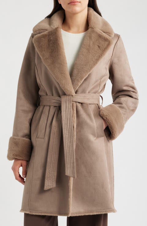 Faux Suede Jacke with Faux Fur Trim