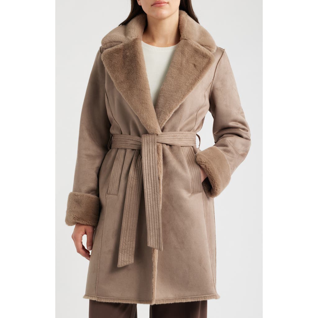 Donna Karan New York Faux Suede Jacke with Faux Fur Trim in Mushroom at Nordstrom, Size X-Large