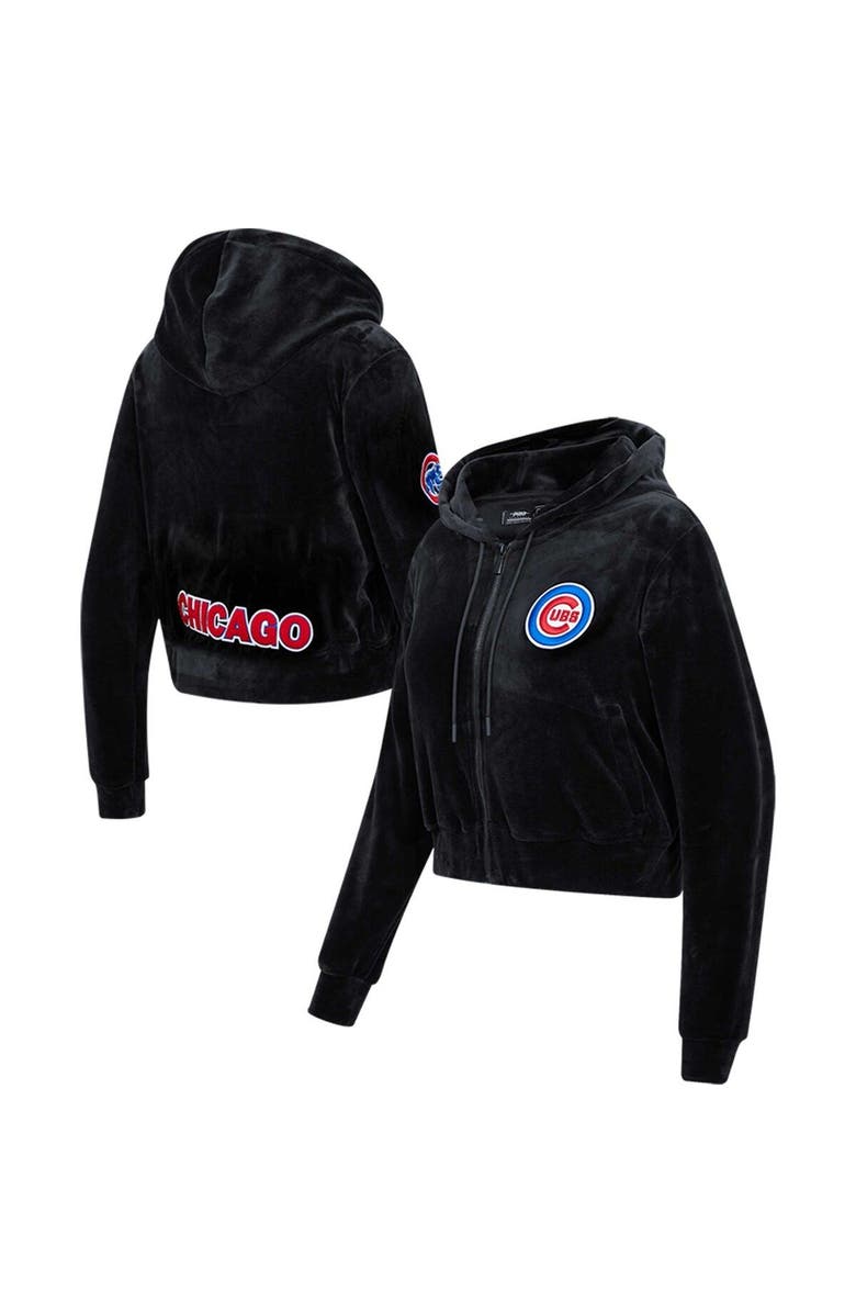 PRO STANDARD Women's Pro Standard Black Chicago Cubs Classic Velour Full-Zip Hoodie Track Jacket, Main, color, Black