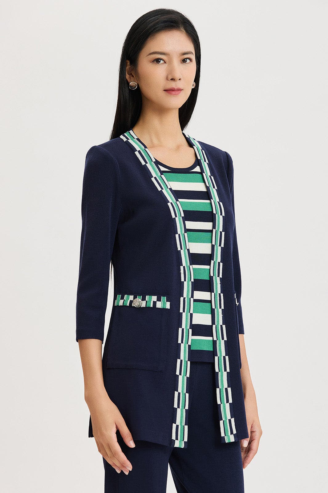 Heritage Checkered Trim Soft Knit Jacket - image 2