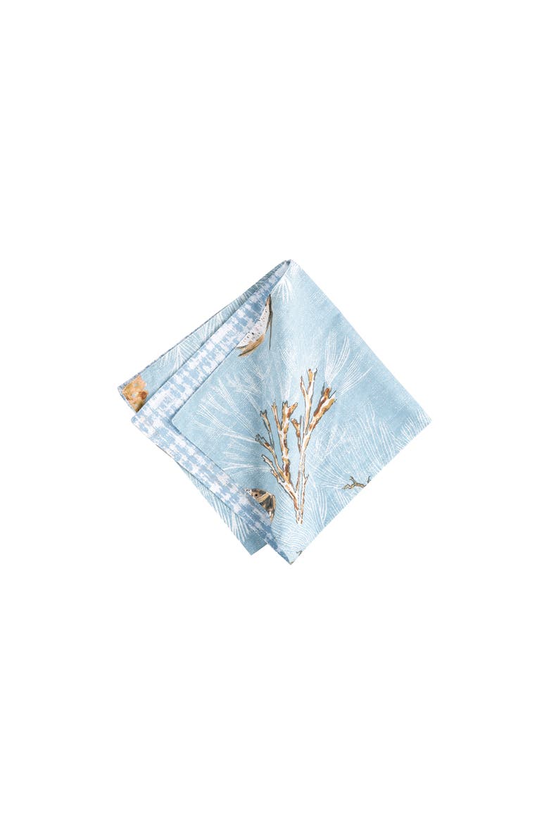 Meraki Island Reversible Blue Coastal Napkin, Set of 6, Main, color, Blue