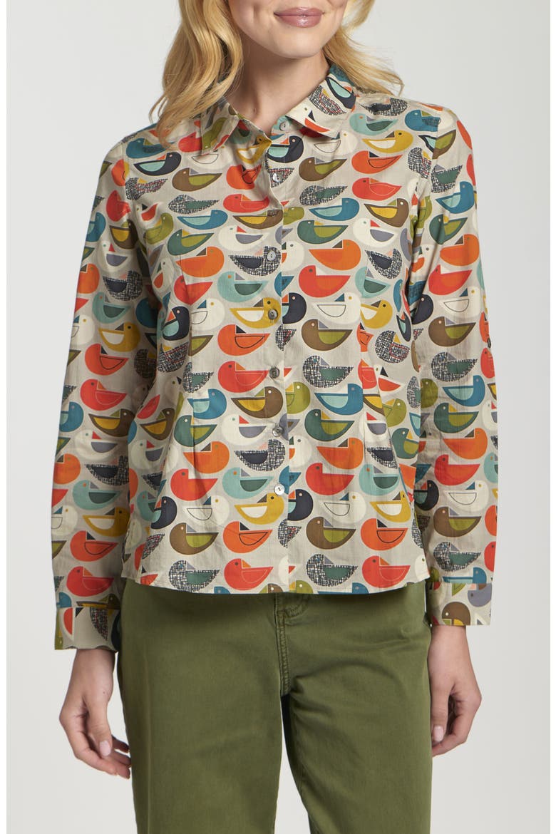Print Poplin Button-Up Shirt, Main, color, ORANGE MULTI