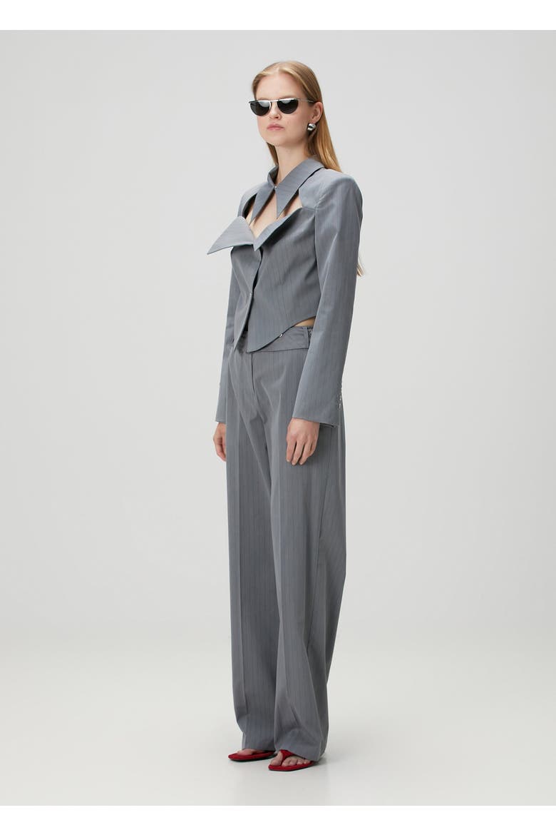 Woven Striped Shirt With Metal Button, Alternate, color, grey