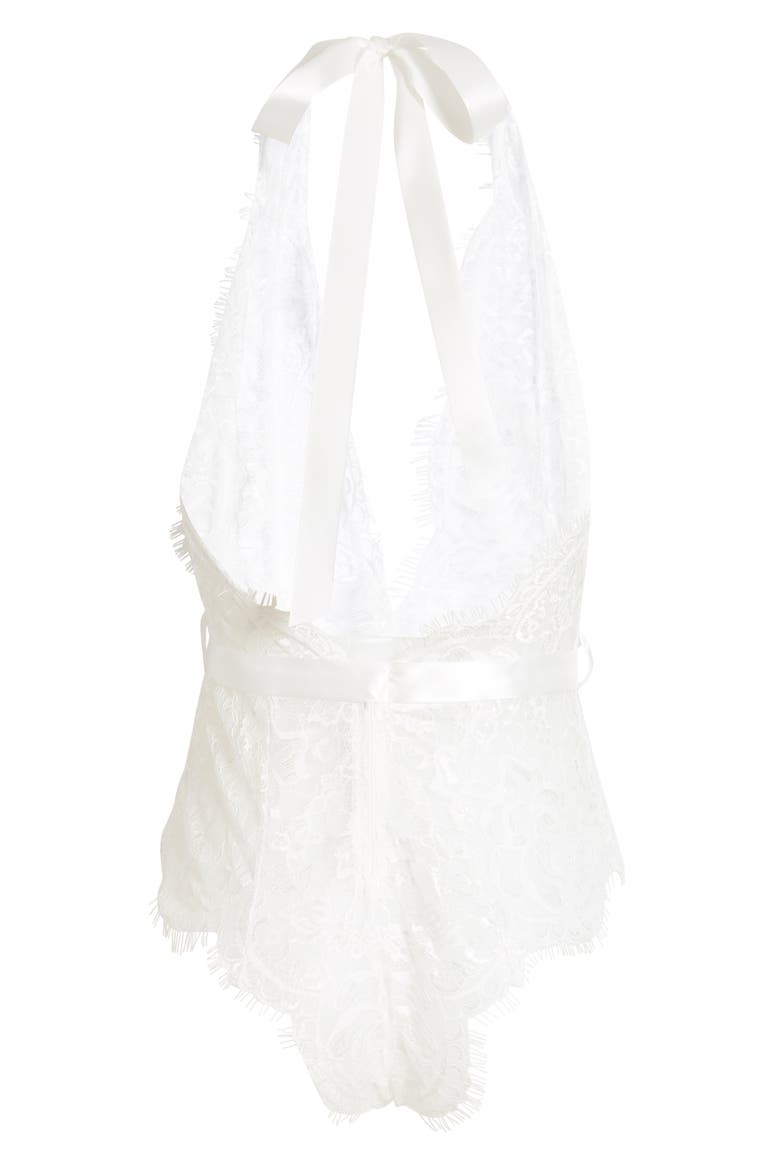 Naomi Plunge Neck Lace Bodysuit, Alternate, color, WHITE