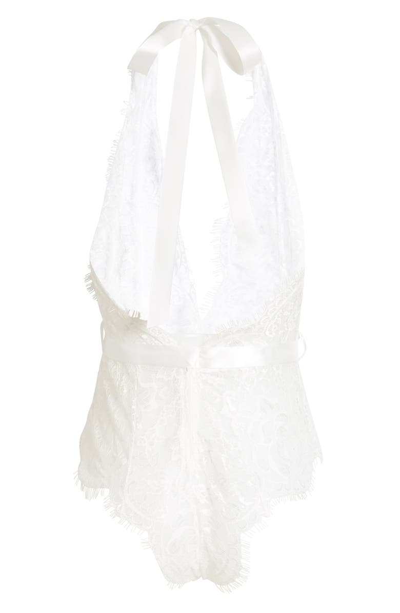 Oh La La Cheri Naomi Plunge Neck Lace Bodysuit, Alternate, color, White