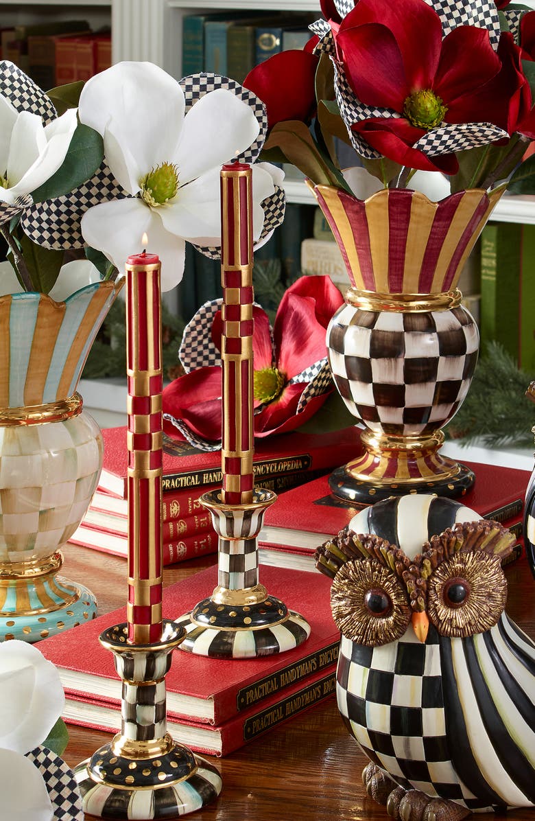 MACKENZIE CHILDS Courtly Check Large Ceramic Candleholder, Alternate, color, Black/ White
