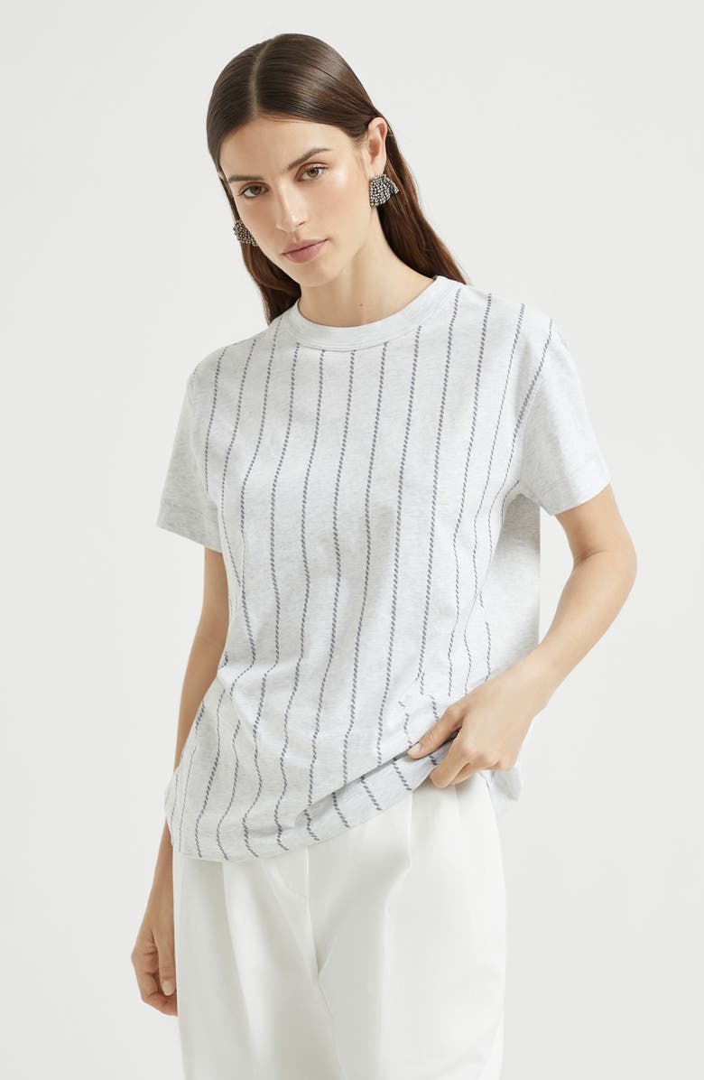 Brunello Cucinelli Dazzling embroidery T-shirt, Alternate, color, Fog