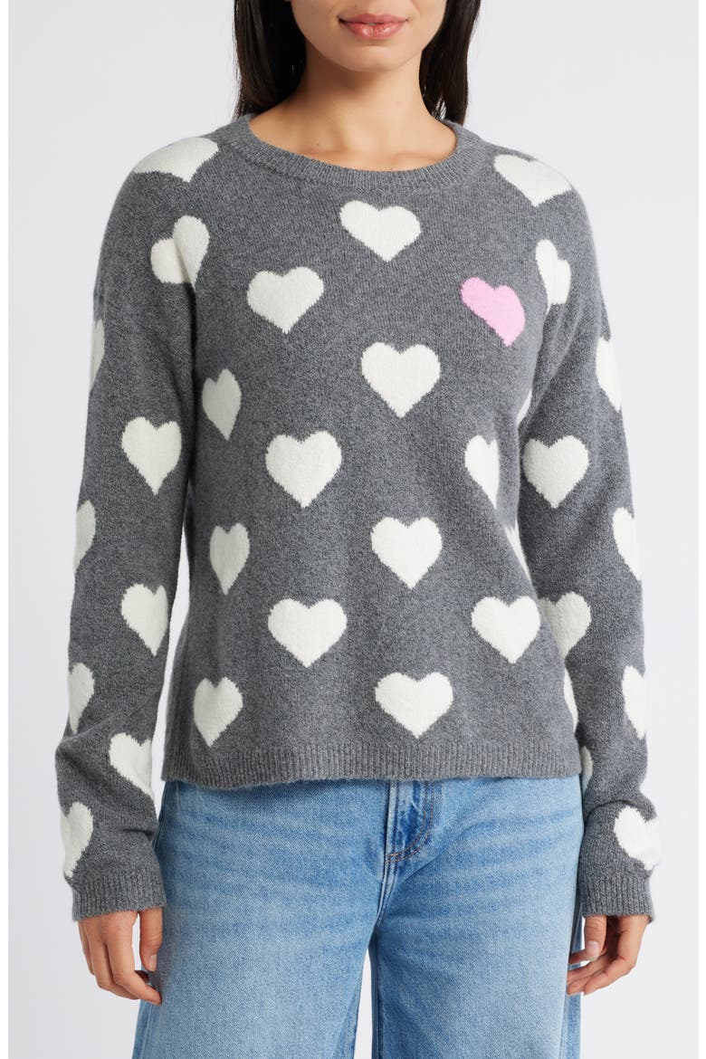 Hearts Jacquard Crewneck Sweater, Main, color, GREY- IVORY POP HEART