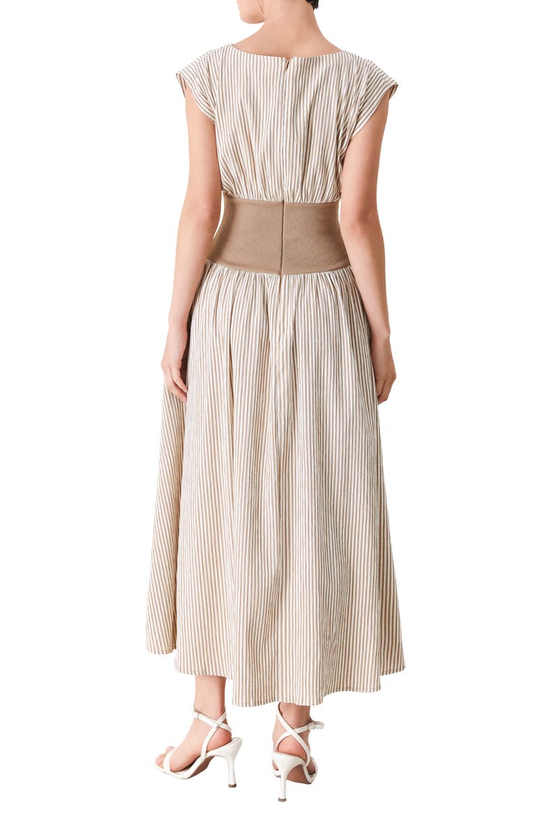 Smocked Bodice Midi Dress, Alternate, color, MOCHA/CREAM