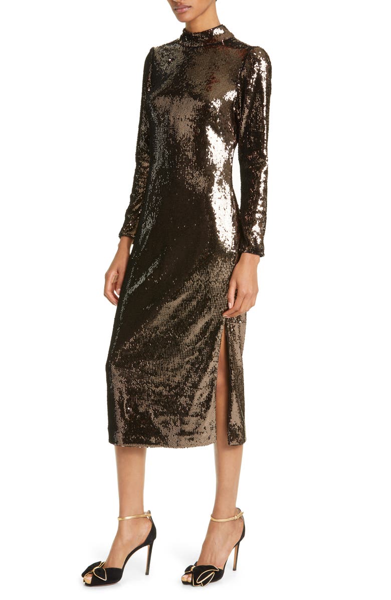 Ted Baker London Brooklyn Sequin Long Sleeve Midi Dress, Alternate, color, 