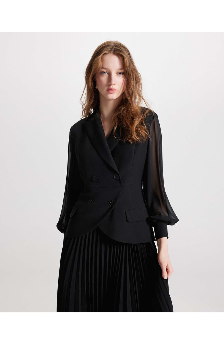 THEO The Label Atlas Crepe and Chiffon Pleated Dress, Alternate, color, Black