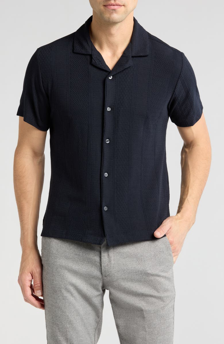 DENIM AND FLOWER Knitted Texture Short Sleeve Shirt, Main, color, 