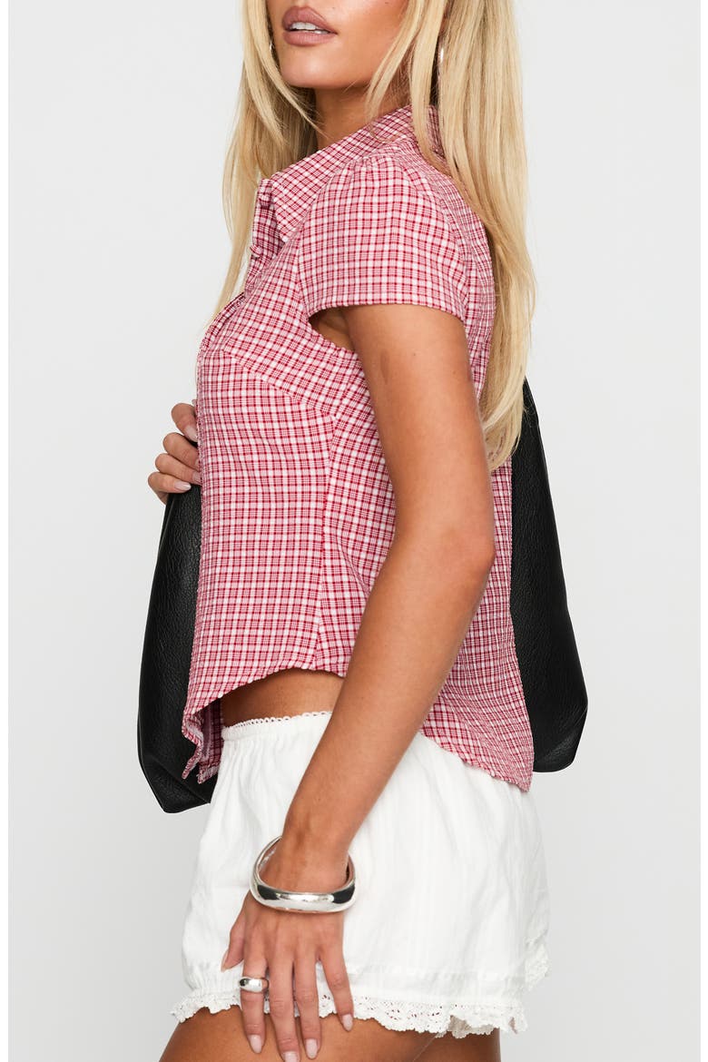Float Away Plaid Crop Button-Up Shirt, Alternate, color, RED CHECK
