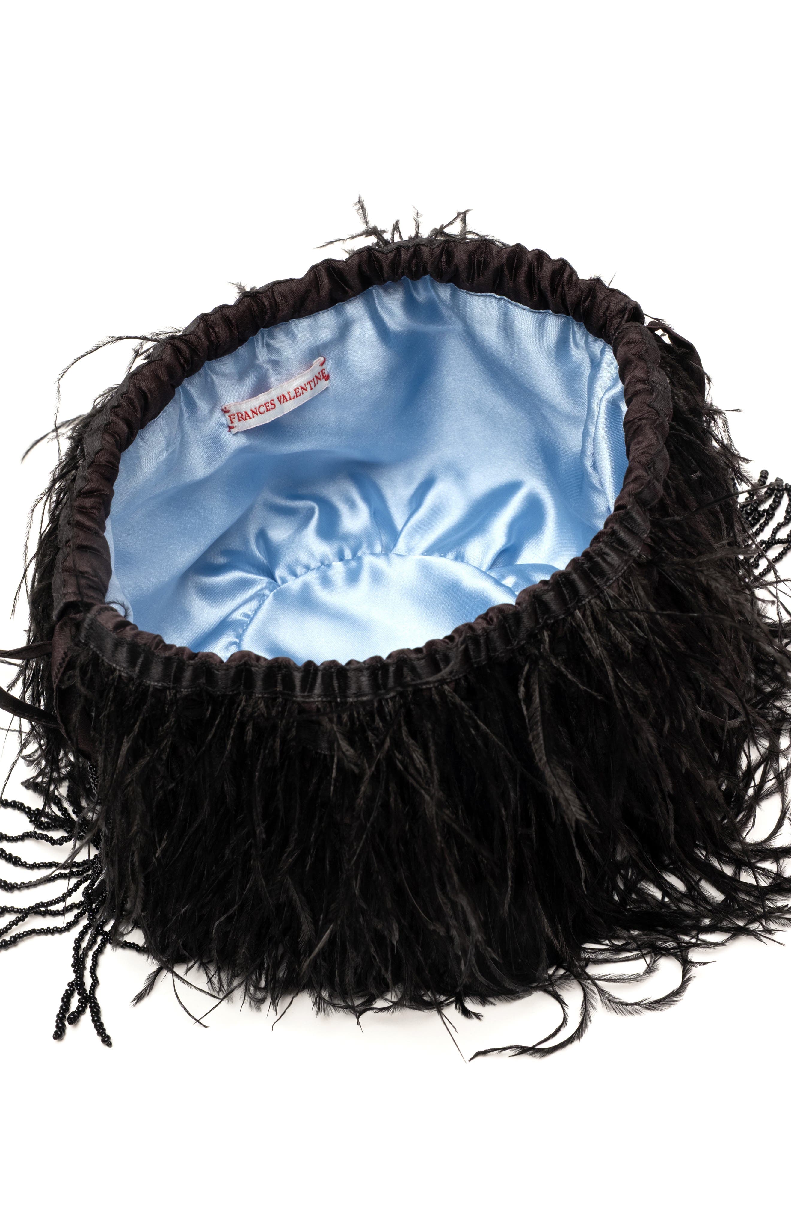 Pouf Faux Feather Satin Bag, Alternate, color, BLACK