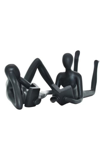 Kinetic Man & Women Readers Set Of 2 Sculpture In Black
