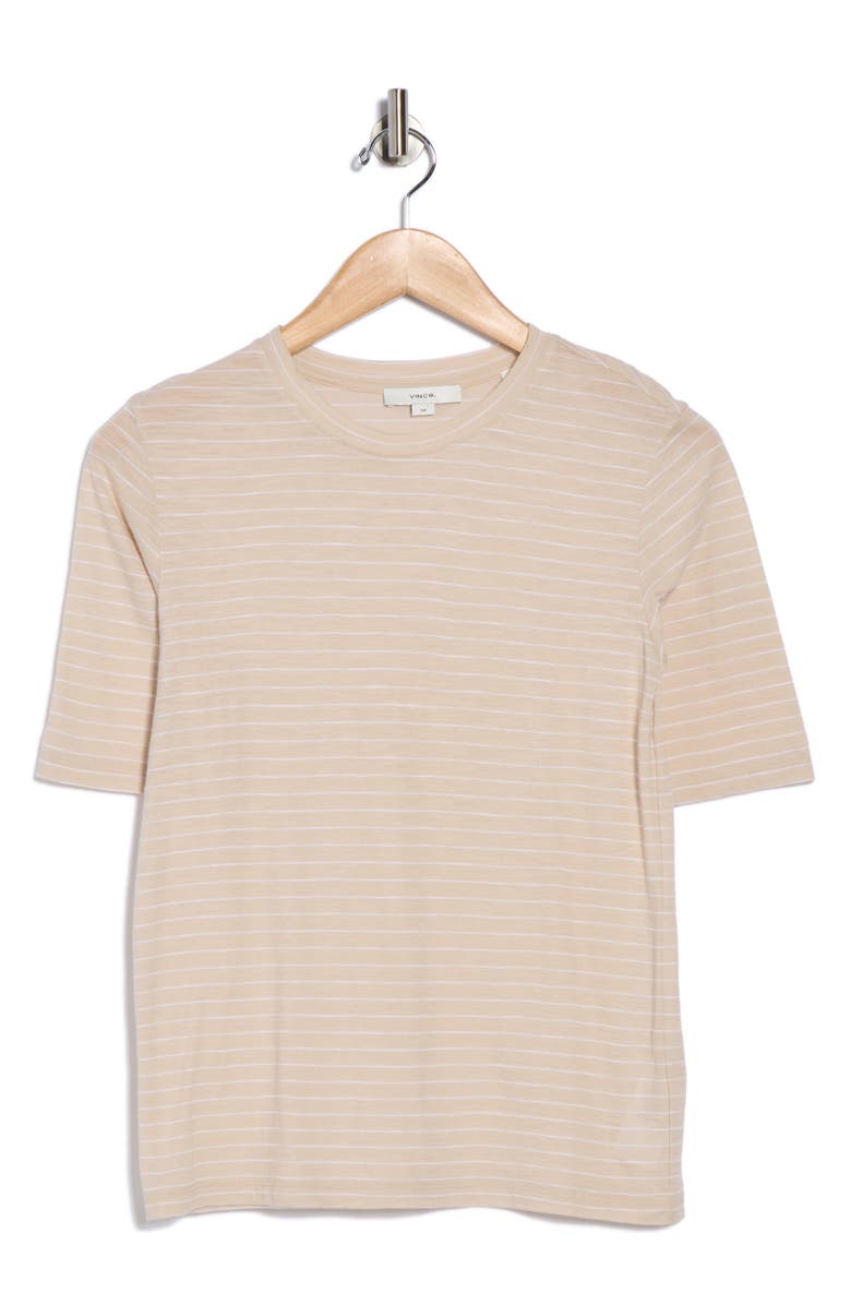 Vince Essential Elbow Length Sleeve Pima Cotton T-Shirt, Alternate, color, Light Oat Combo