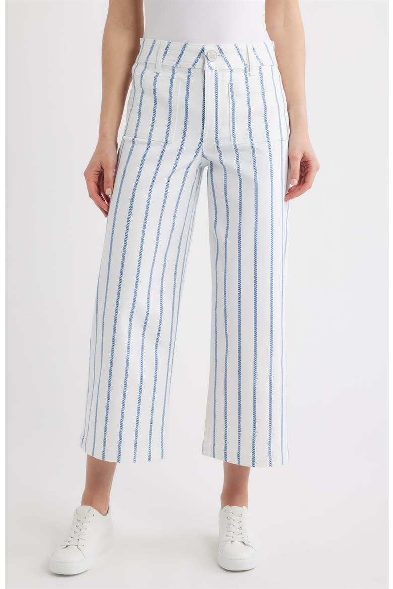 Stripe Crop Wide Leg Pants, Main, color, WHITE/ COBALT