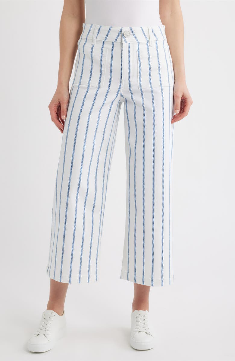 CITY BLUES Stripe Crop Wide Leg Pants, Main, color, White/ Cobalt