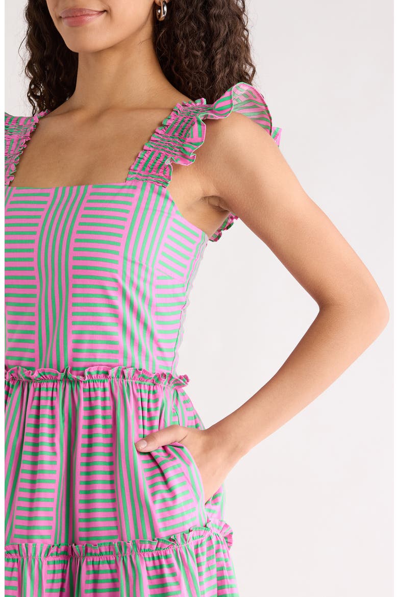 Valda Mixed Stripe Tiered Cotton Sundress, Alternate, color, PINK-GREEN-MULTI