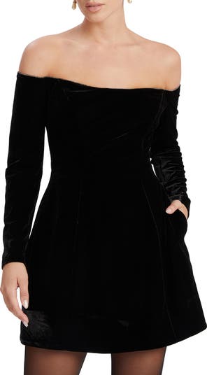 Bardot Nadene Long Sleeve Off the Shoulder Velvet Minidress Bardot Nadene Long Sleeve Off the Shoulder Velvet Minidress