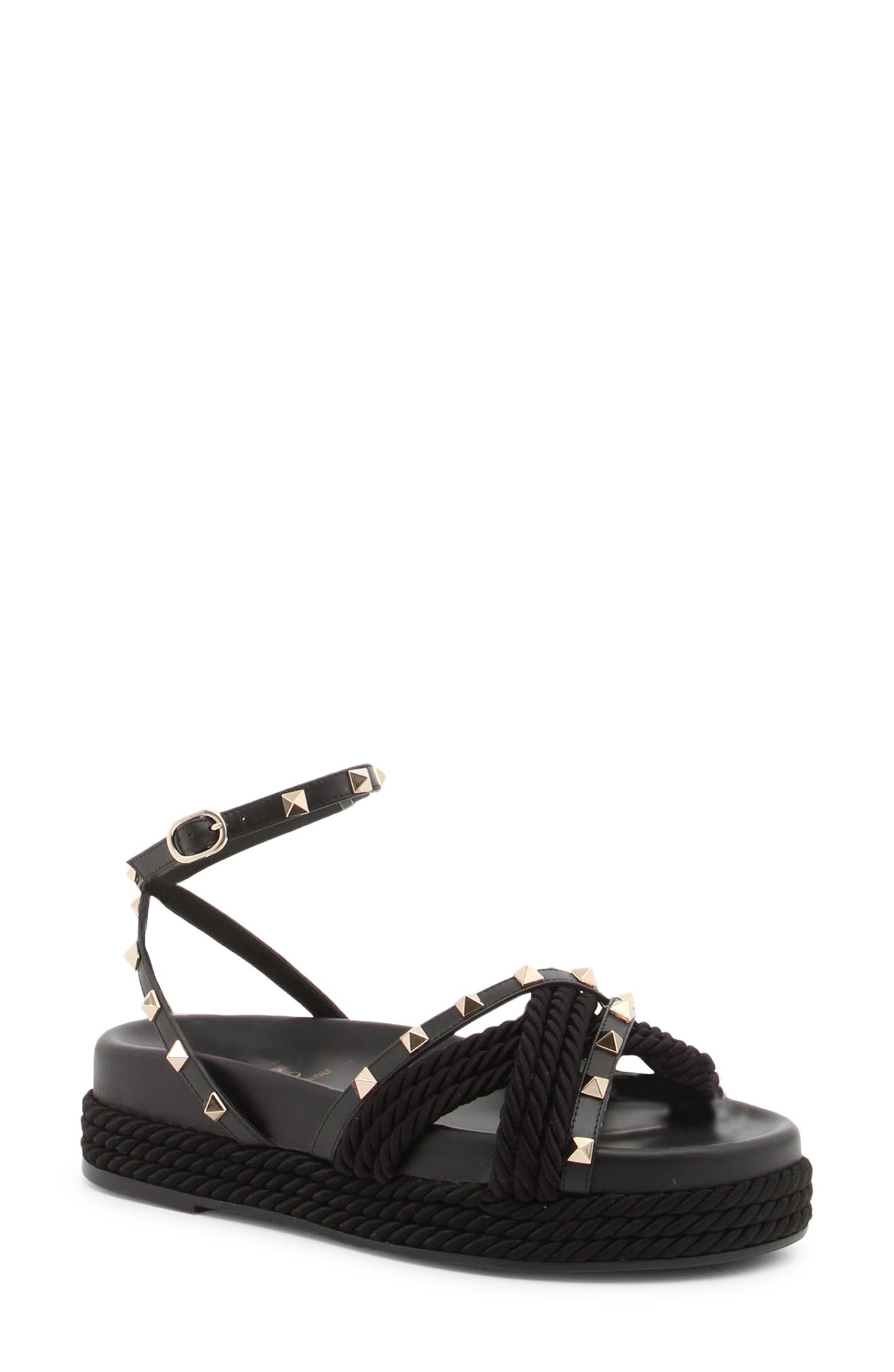 Valentino Garavani Rockstud Torchon Flatform Ankle Strap Sandal, Main, color, 