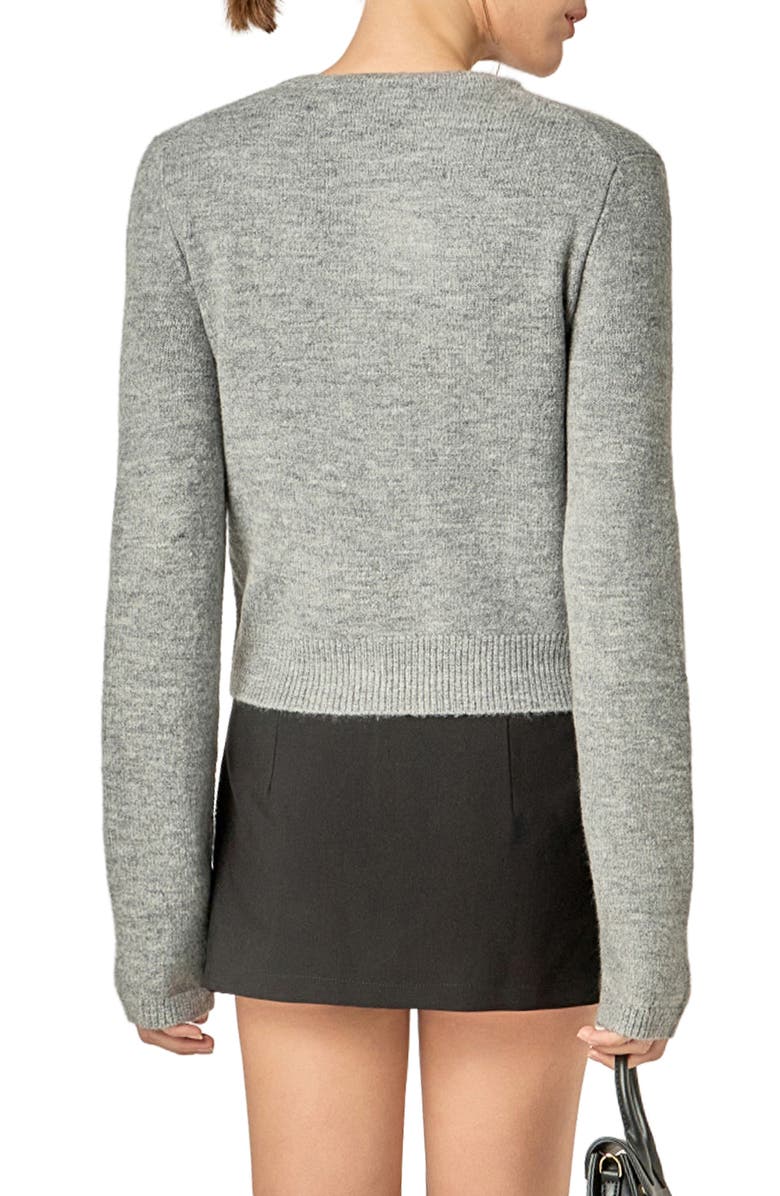 English Factory Scallop Trim Cardigan, Alternate, color, Heather Grey