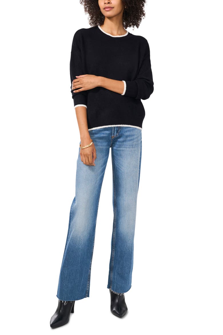 Tipped Crewneck Sweater, Alternate, color, RICH BLACK
