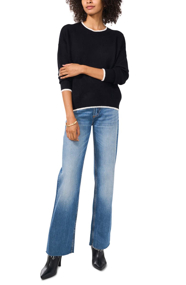 Vince Camuto Tipped Crewneck Sweater, Alternate, color, Rich Black