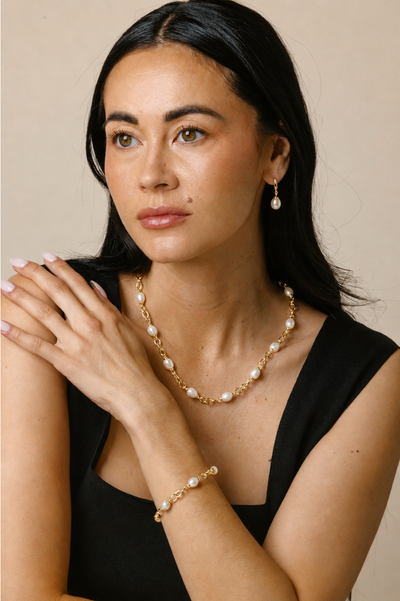 White Freshwater Baroque Pearl Miren Necklace, Alternate, color, Yellow Gold Fill