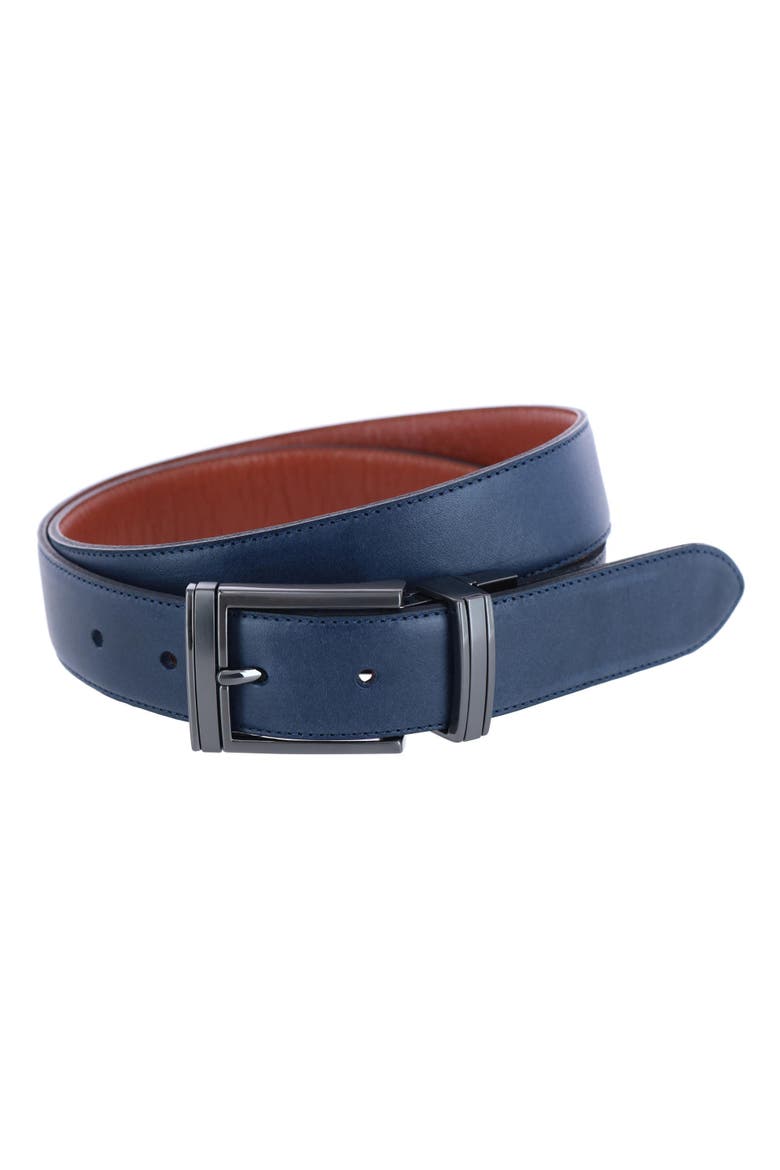 Maverick 32mm Reversible Leather Dress Belt, Main, color, Navy to Tan