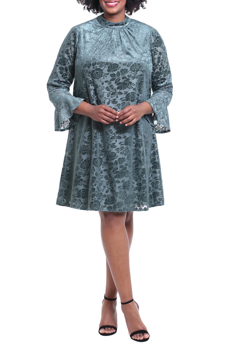 Bell Sleeve Mock Neck Dress, Main, color, GREEN